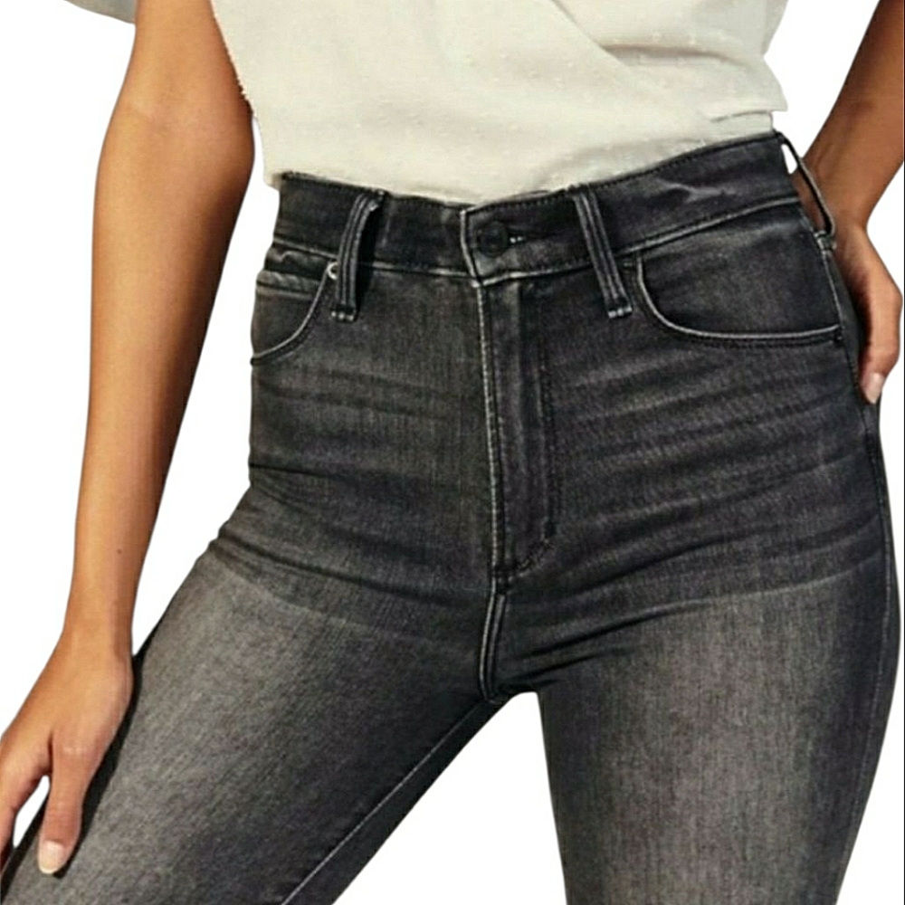 Abercrombie & Fitch Dark Gray Super Skinny Hugh Rise Jeans Raw Distressed Hem - Picture 7 of 14